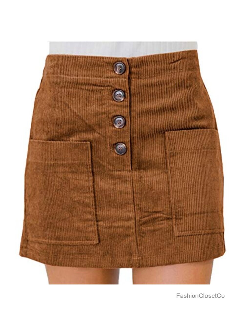 Women High Waist Button Down A-Line Mini Linen Skirt with Pockets
